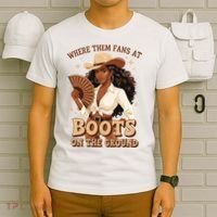 Boots On The Ground Where Them Fans At Black Cowgirl T-Shirt thumb 6