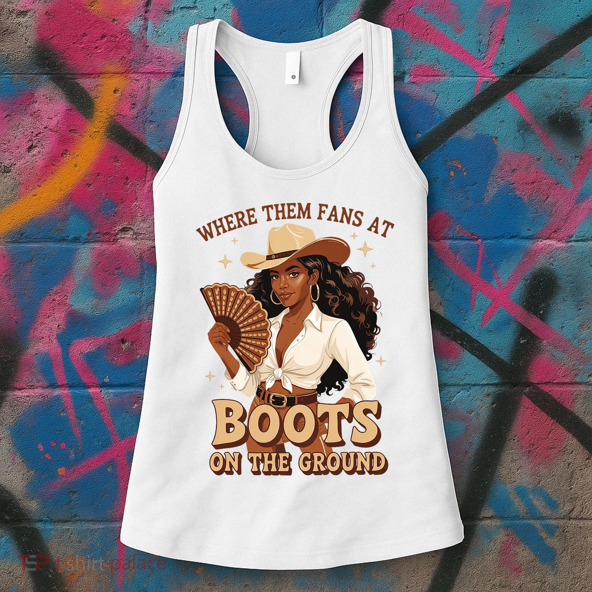 Boots On The Ground Where Them Fans At Black Cowgirl Women's Tank Top