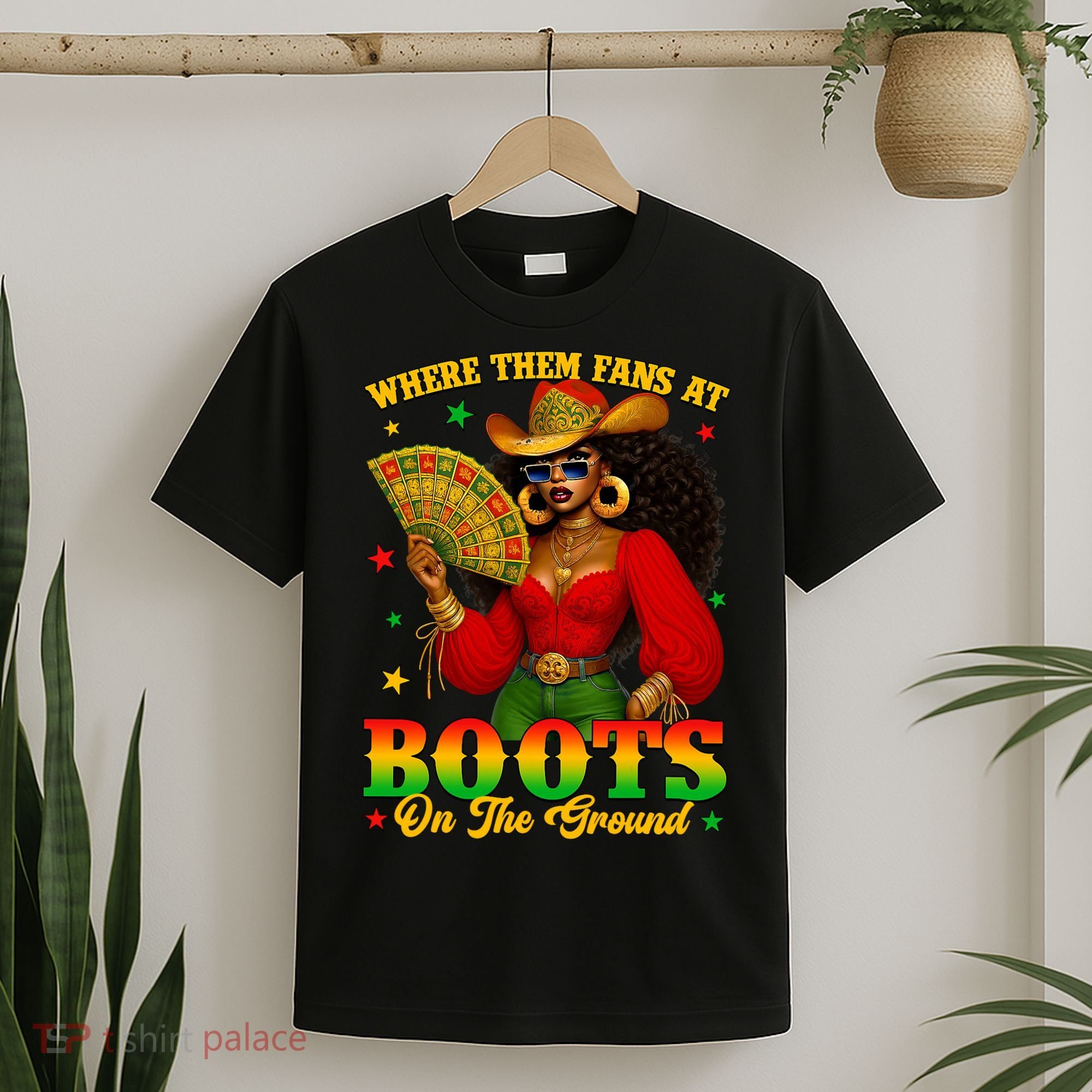 Boots On The Ground Juneteenth Cowgirl Where Them Fans At   T-Shirt