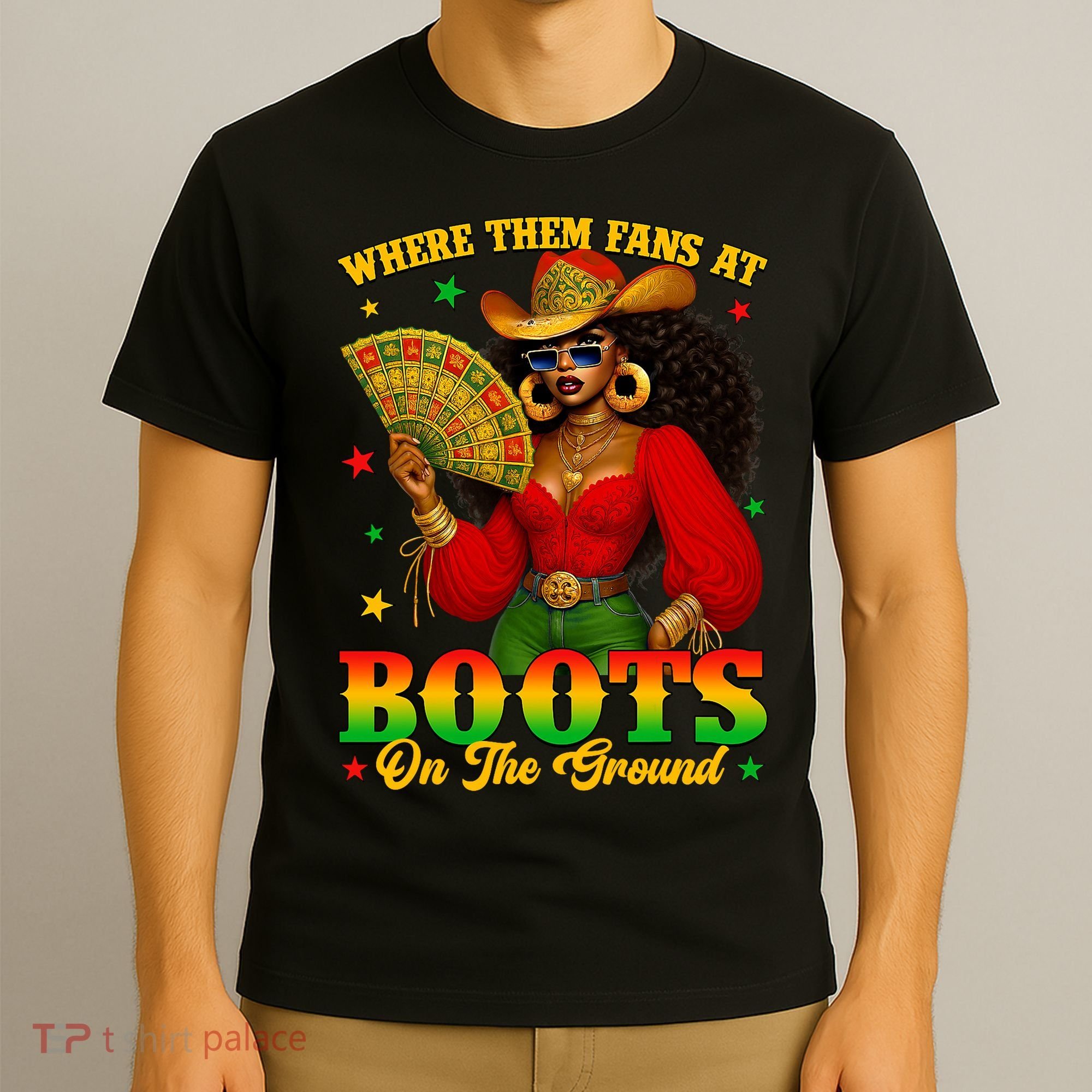 Boots On The Ground Juneteenth Cowgirl Where Them Fans At   T-Shirt