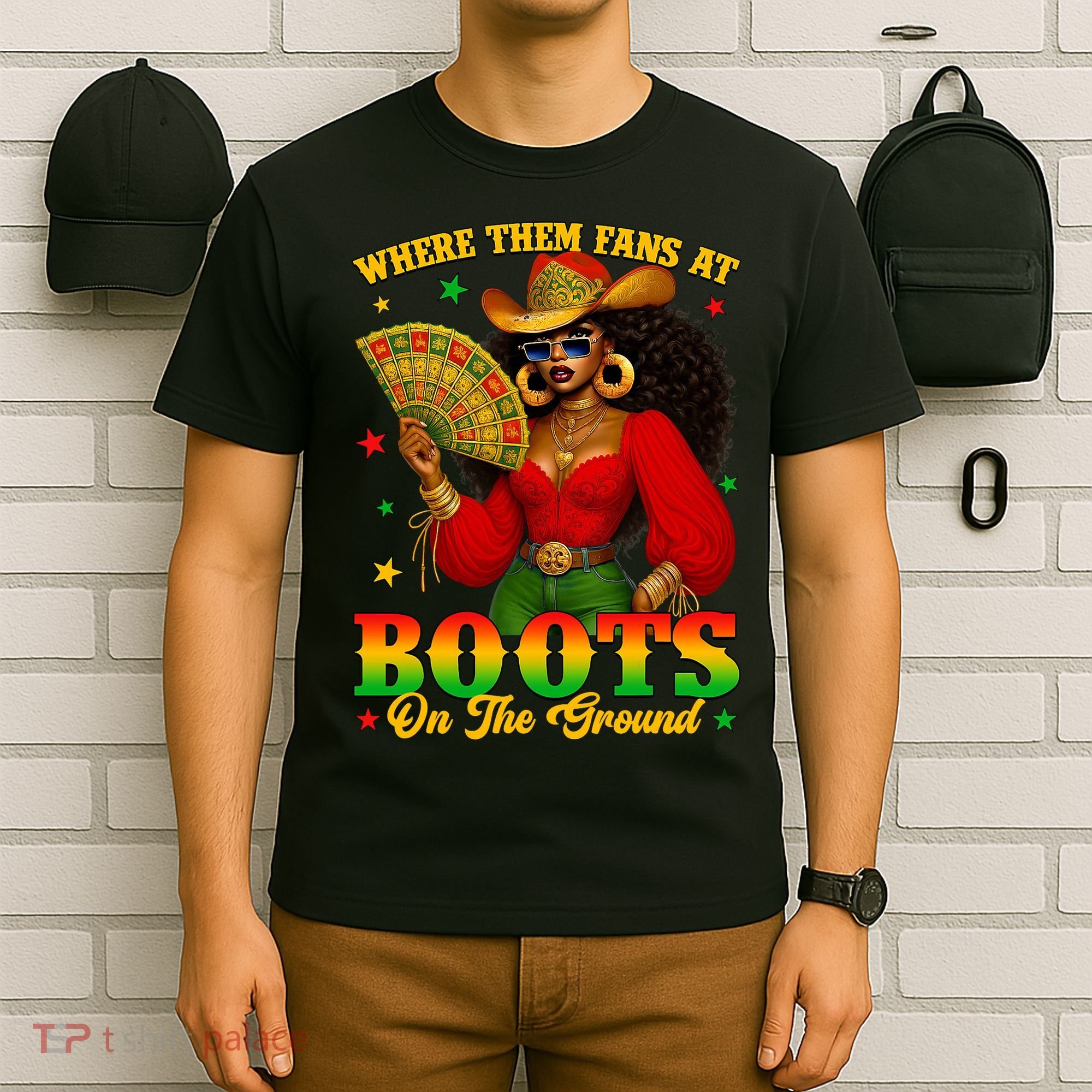 Boots On The Ground Juneteenth Cowgirl Where Them Fans At   T-Shirt