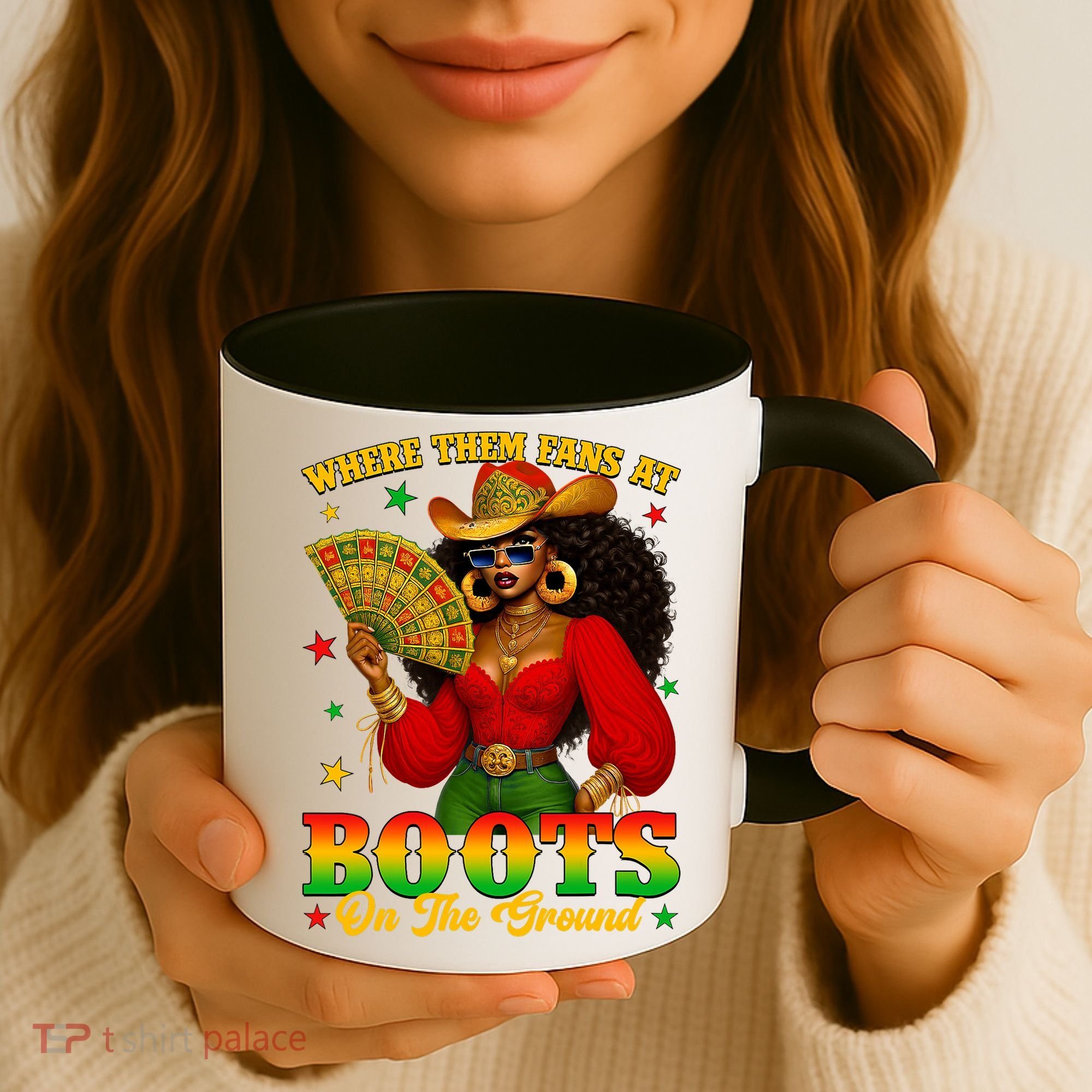 Boots On The Ground Juneteenth Cowgirl Where Them Fans At   Coffee Mug