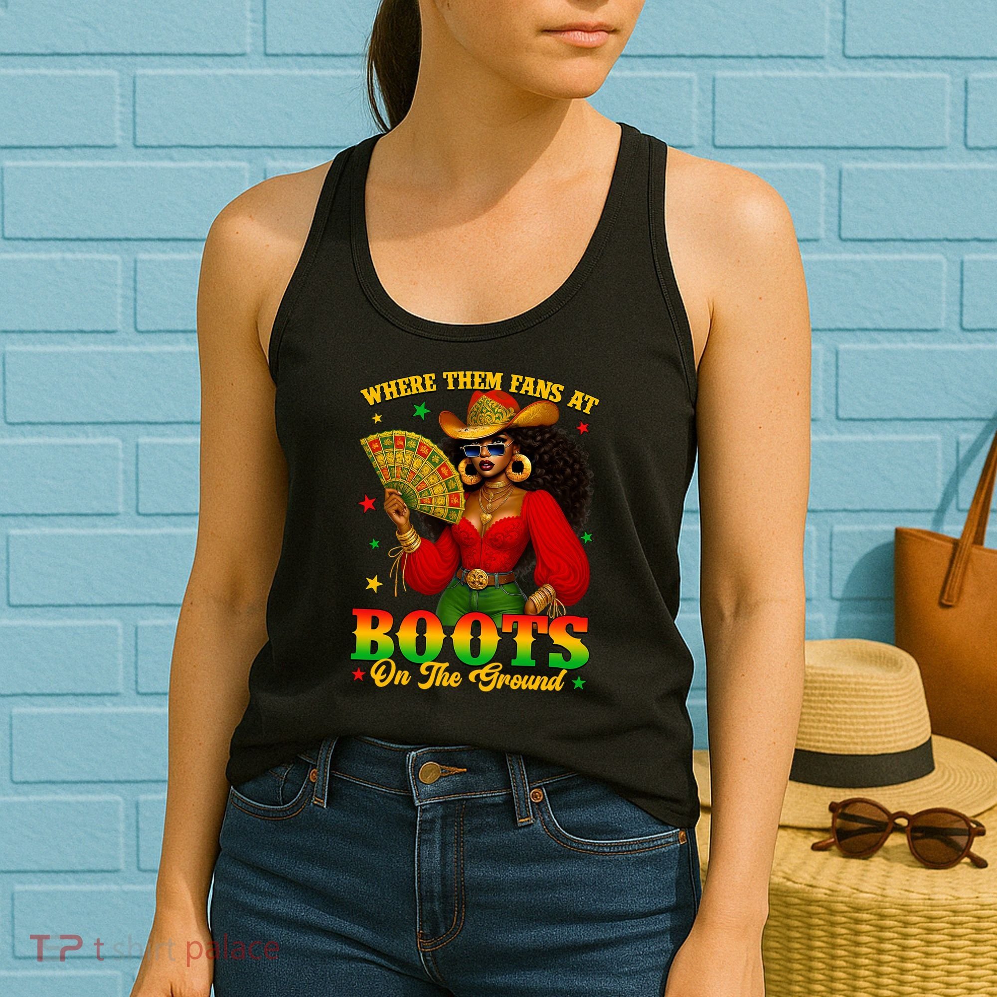 Boots On The Ground Juneteenth Cowgirl Where Them Fans At   Women's Tank Top