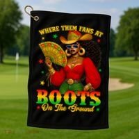 Boots On The Ground Juneteenth Cowgirl Where Them Fans At   Golf Towel thumb 1