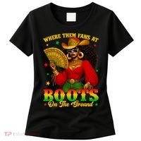 Boots On The Ground Juneteenth Cowgirl Where Them Fans At   Women's T-Shirt thumb 0