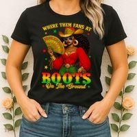 Boots On The Ground Juneteenth Cowgirl Where Them Fans At   Women's T-Shirt thumb 2