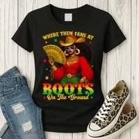 Boots On The Ground Juneteenth Cowgirl Where Them Fans At   Women's T-Shirt thumb 3