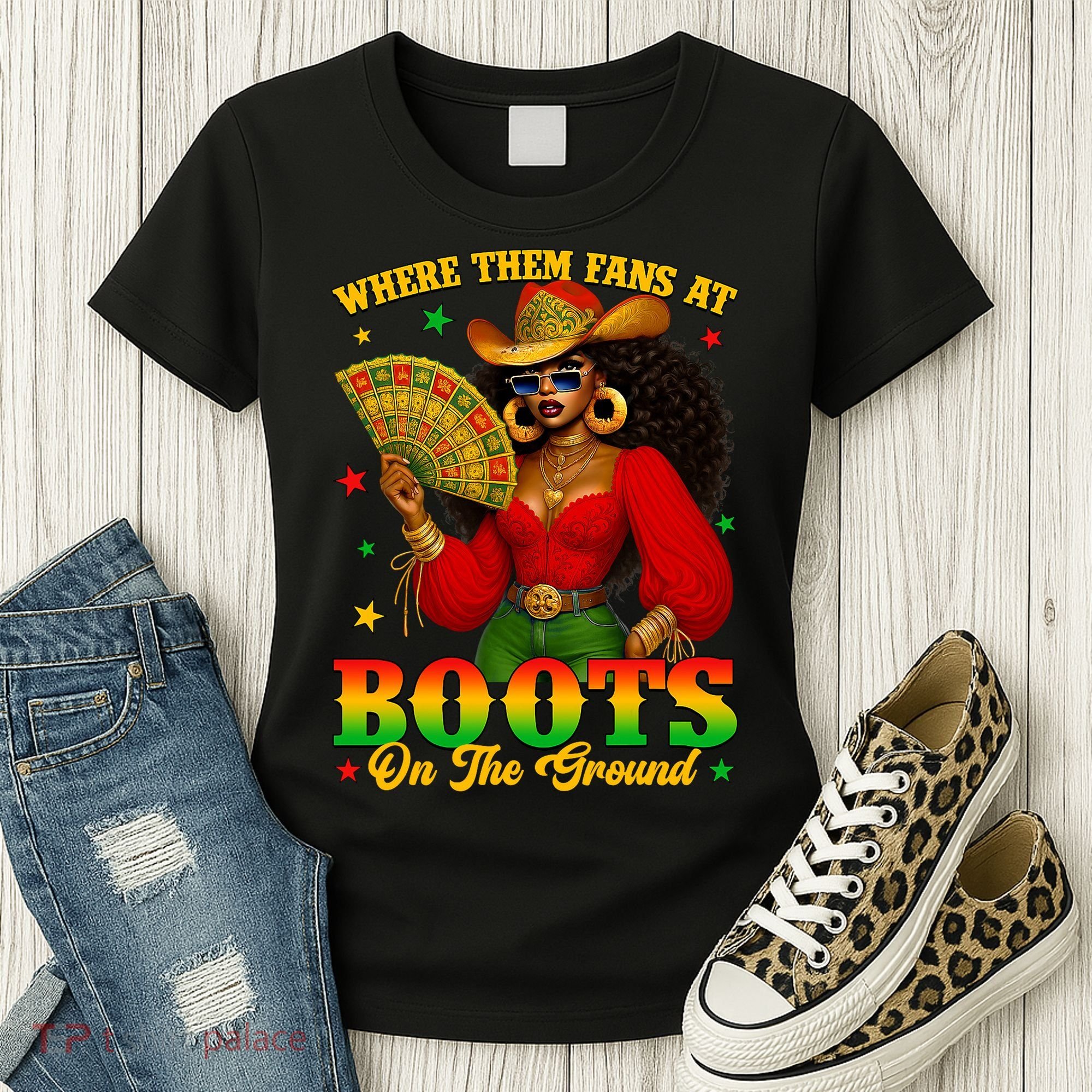 Boots On The Ground Juneteenth Cowgirl Where Them Fans At   Women's T-Shirt