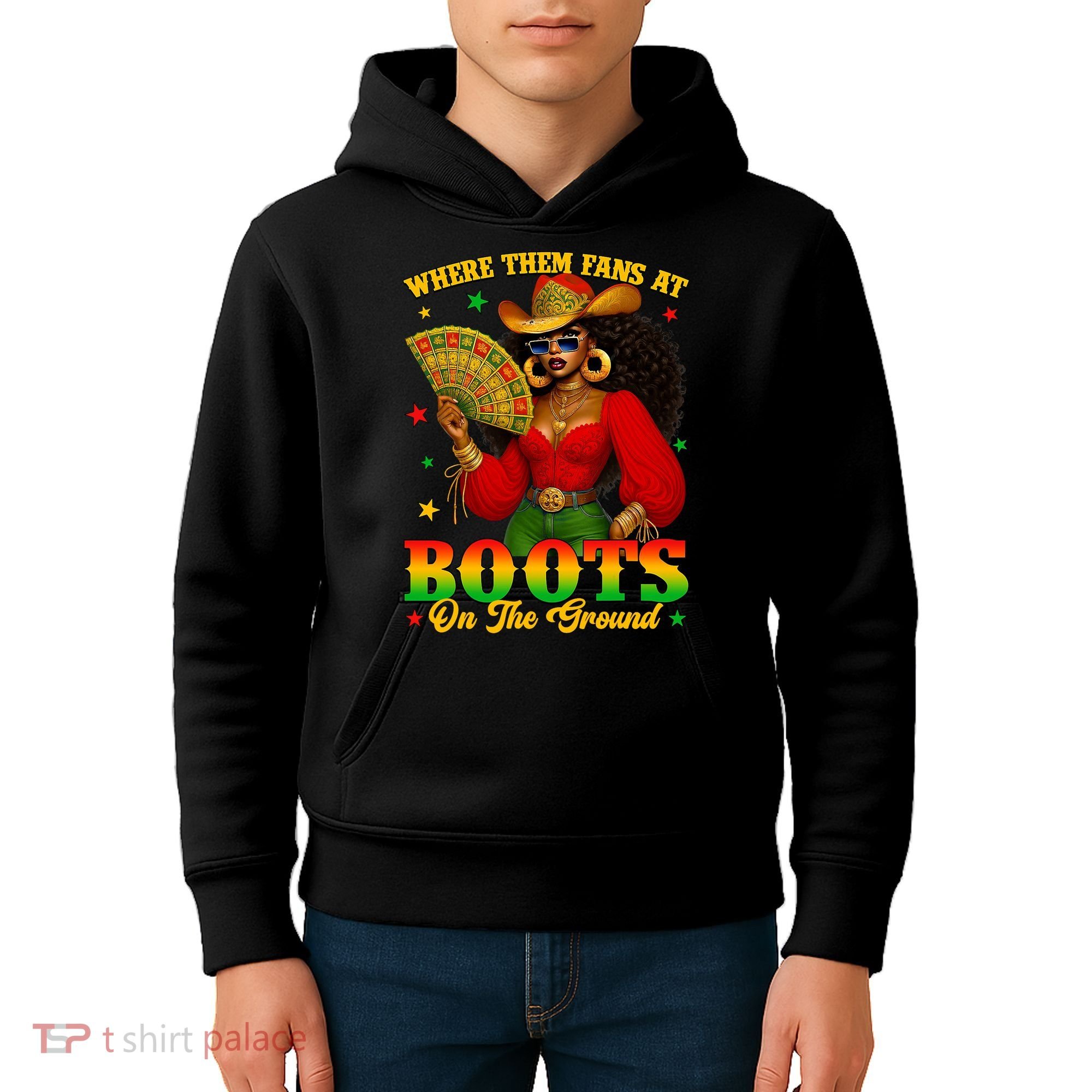 Boots On The Ground Juneteenth Cowgirl Where Them Fans At   Kids Hoodie