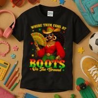 Boots On The Ground Juneteenth Cowgirl Where Them Fans At   Kids T-Shirt thumb 3