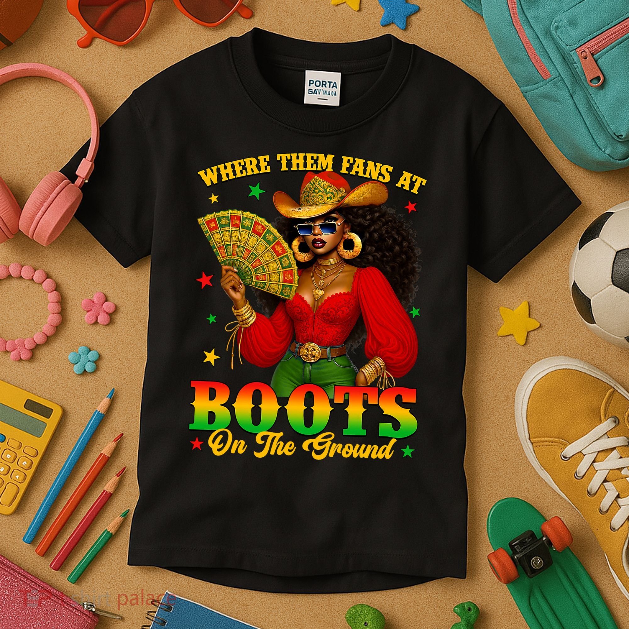 Boots On The Ground Juneteenth Cowgirl Where Them Fans At   Kids T-Shirt