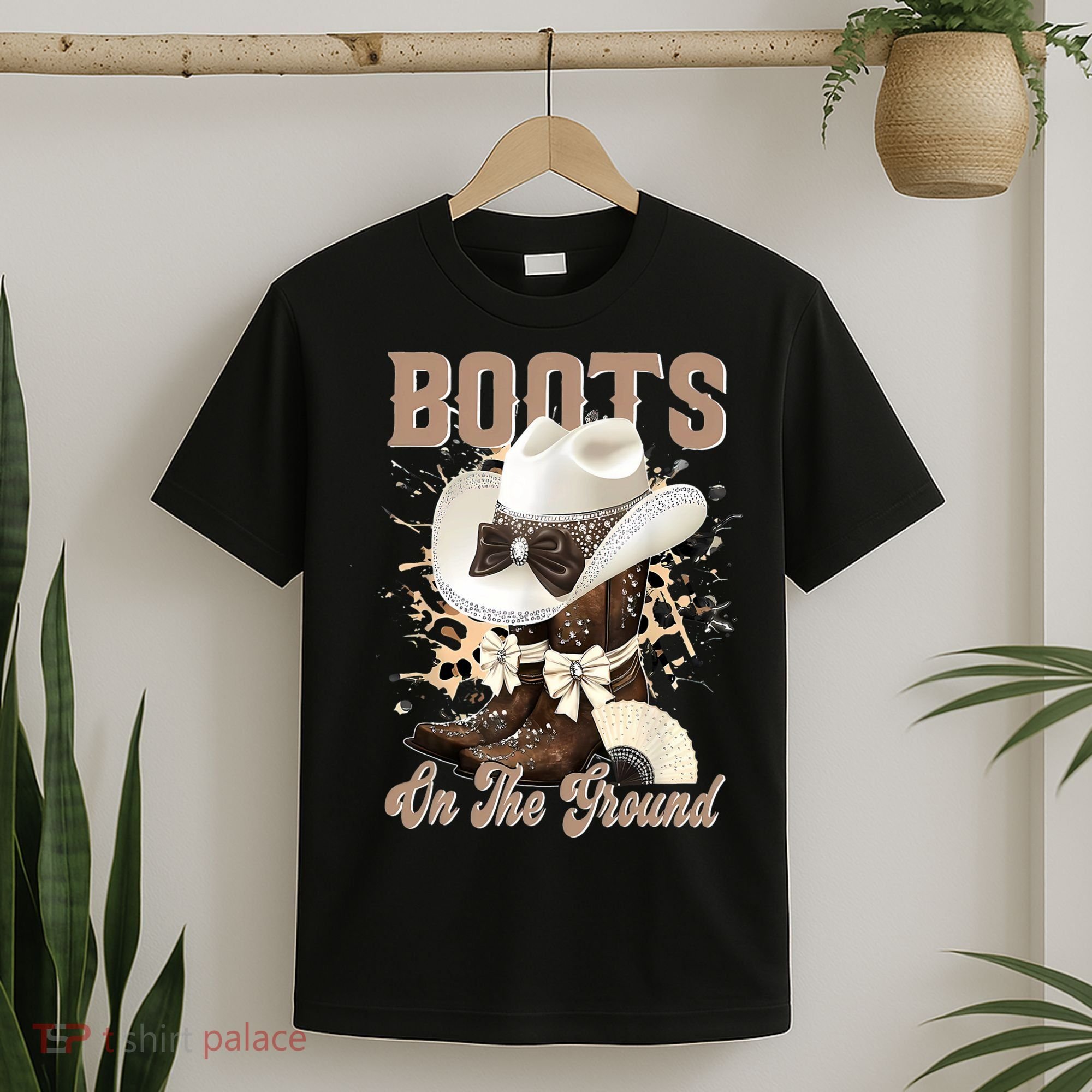 Boots On The Ground Black Cowgirl Western Where Them Fans  T-Shirt