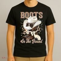 Boots On The Ground Black Cowgirl Western Where Them Fans  T-Shirt thumb 3
