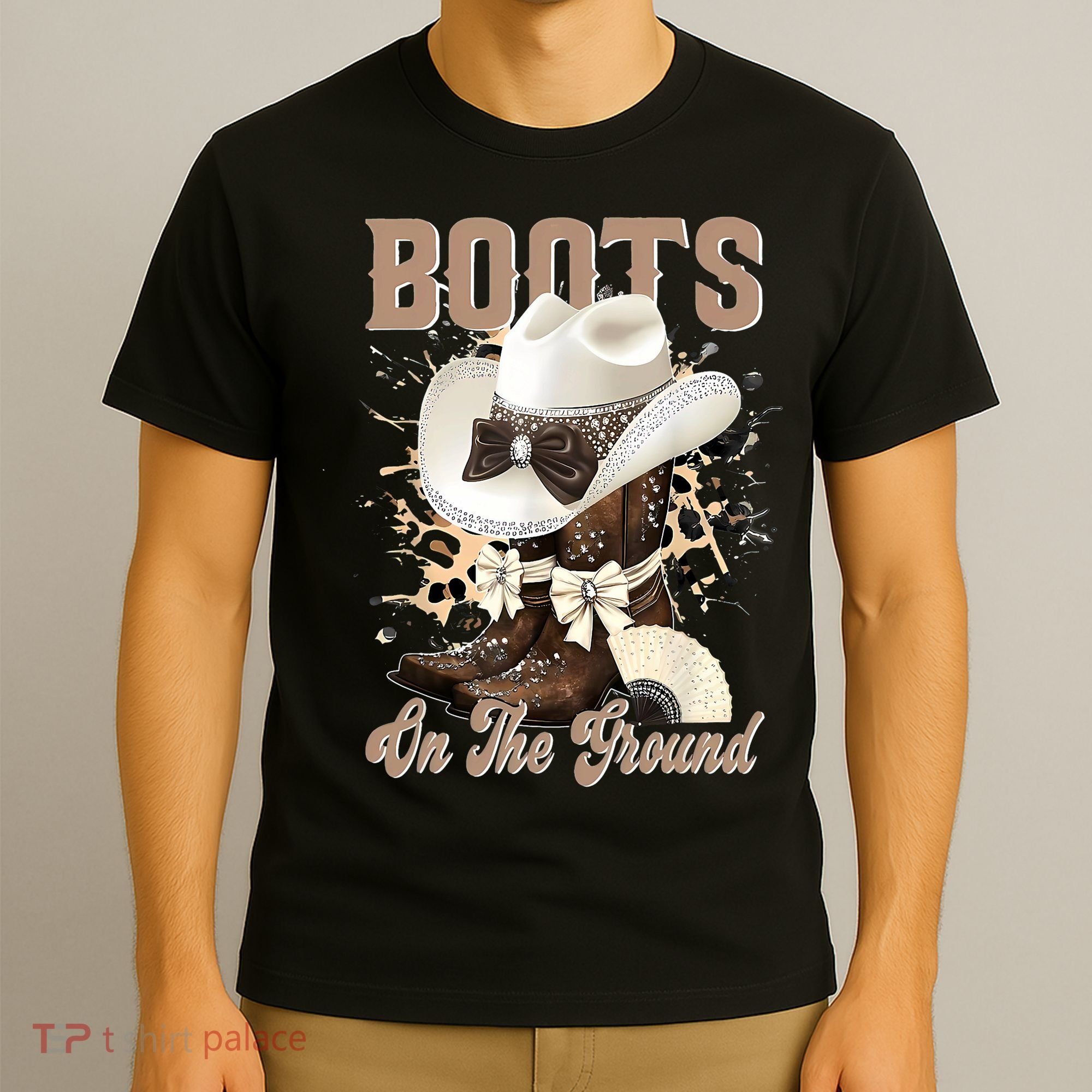 Boots On The Ground Black Cowgirl Western Where Them Fans  T-Shirt