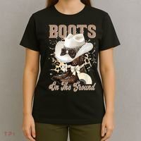Boots On The Ground Black Cowgirl Western Where Them Fans  T-Shirt thumb 4