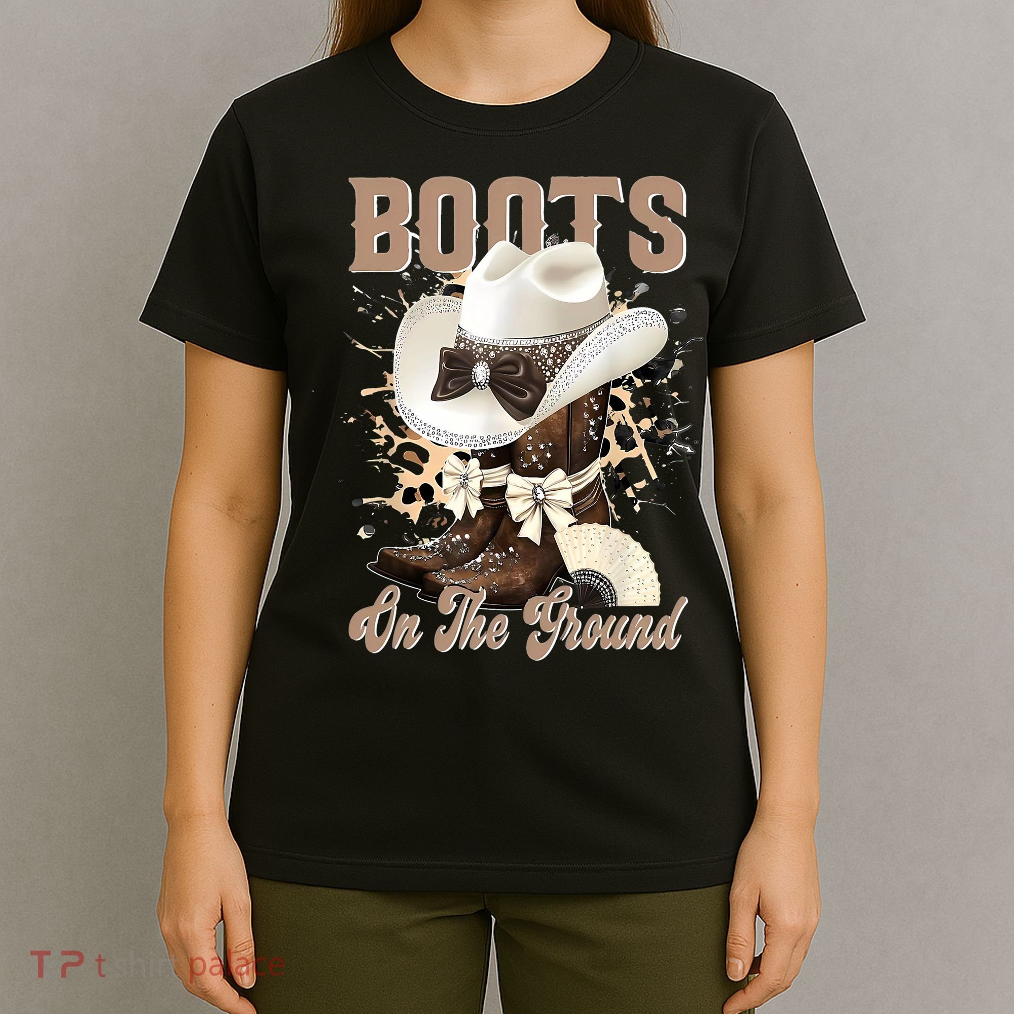 Boots On The Ground Black Cowgirl Western Where Them Fans  T-Shirt