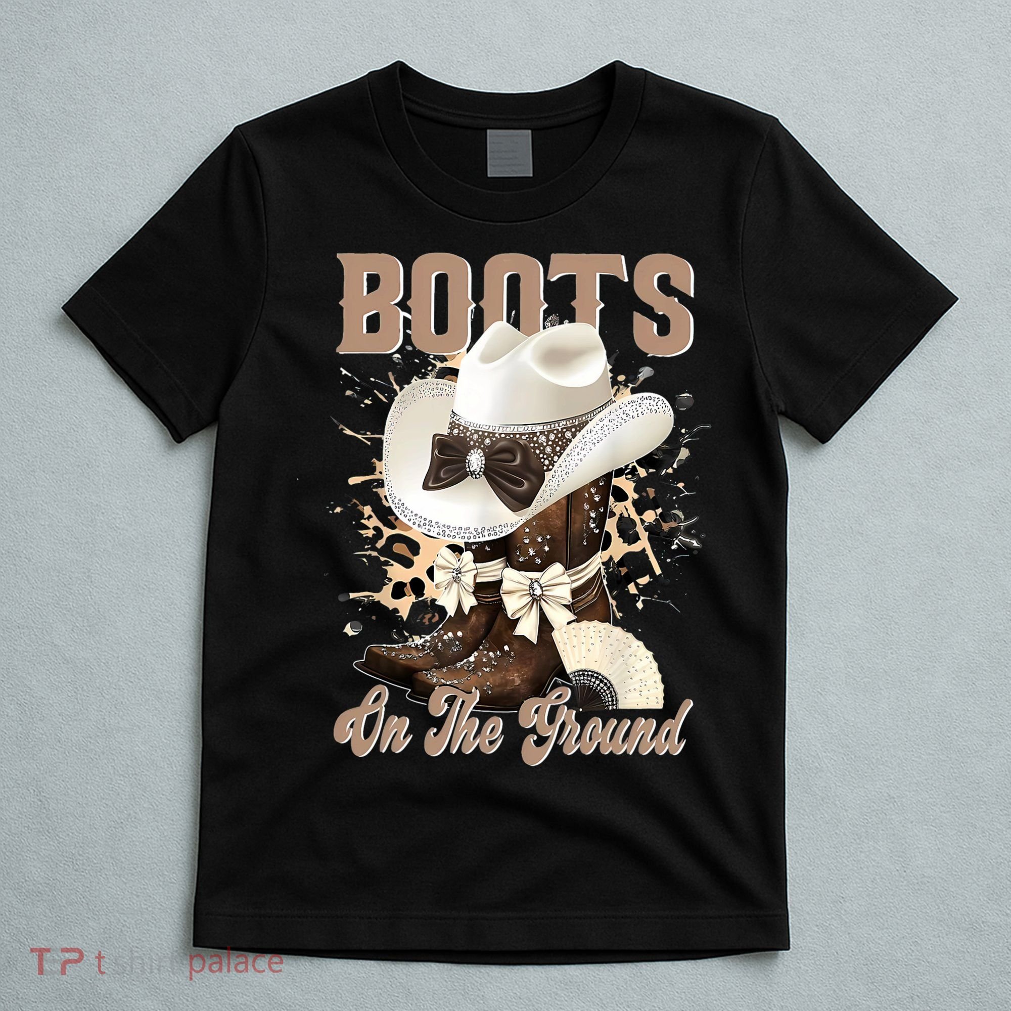 Boots On The Ground Black Cowgirl Western Where Them Fans  T-Shirt
