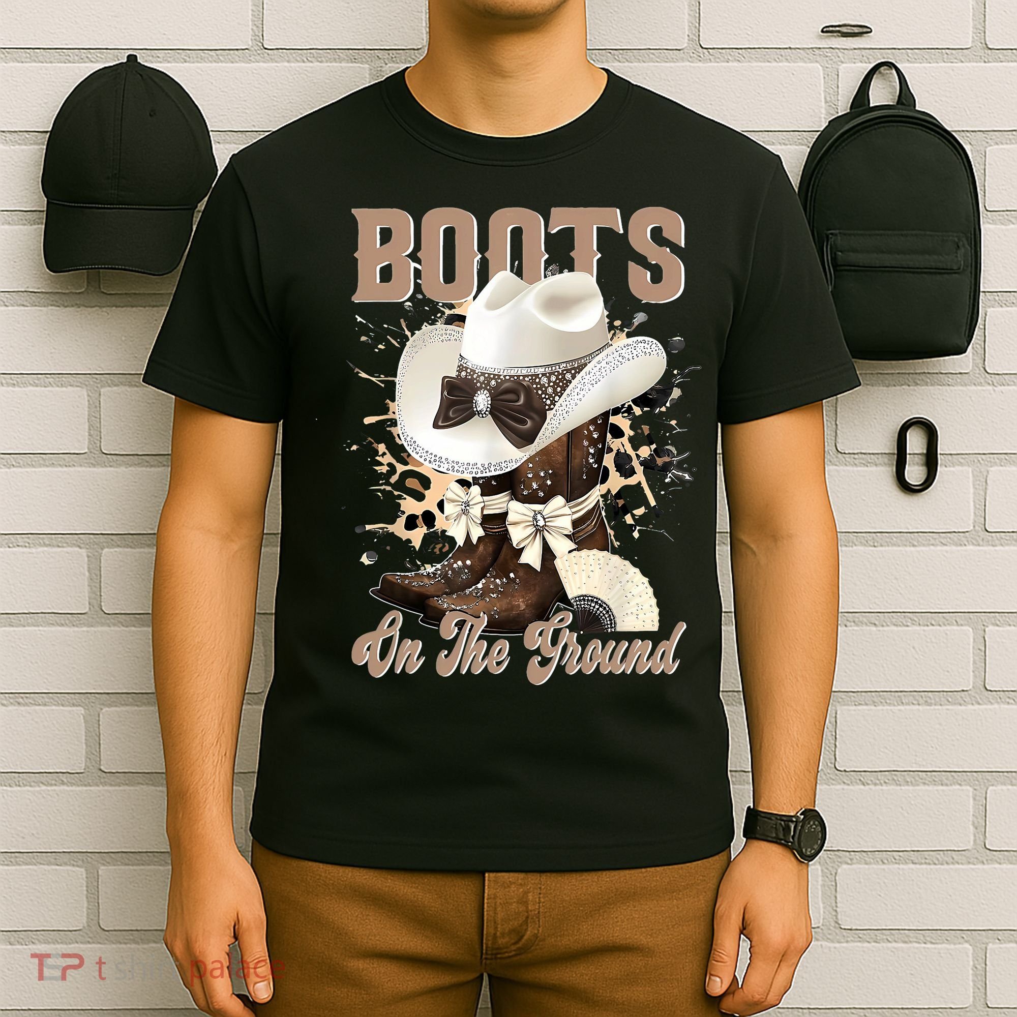 Boots On The Ground Black Cowgirl Western Where Them Fans  T-Shirt