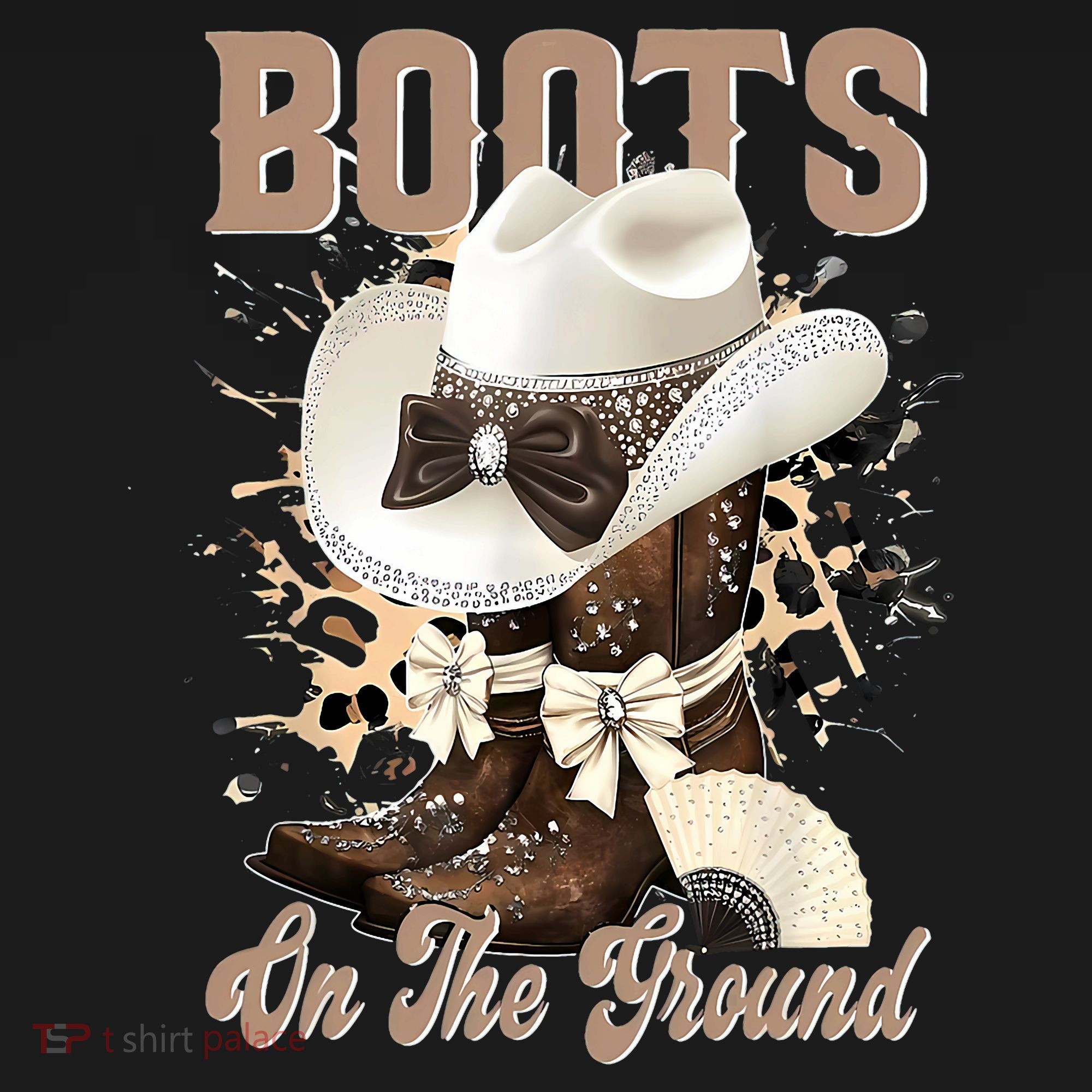 Boots On The Ground Black Cowgirl Western Where Them Fans  T-Shirt