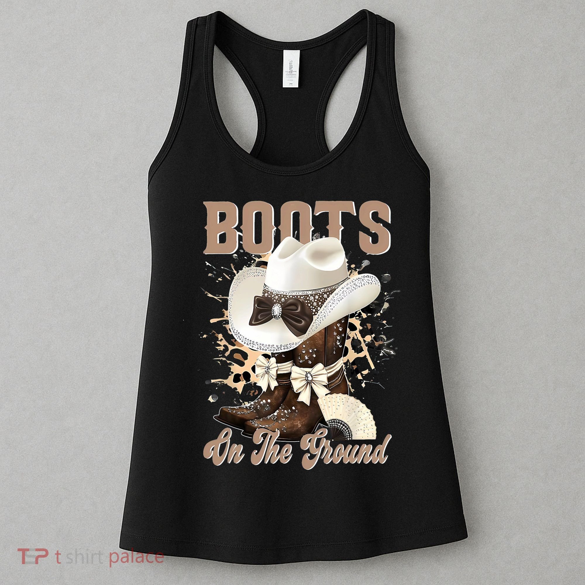 Boots On The Ground Black Cowgirl Western Where Them Fans  Women's Tank Top