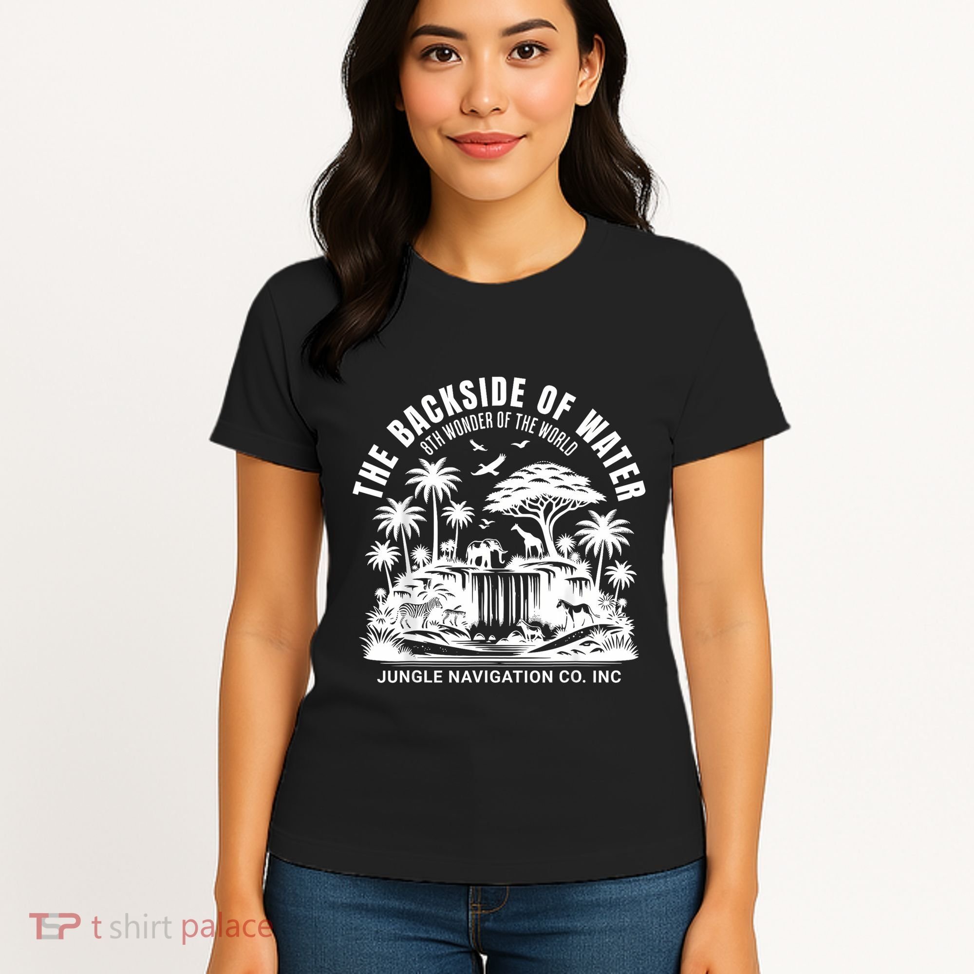 Backside Of Water Cruise Through The Jungle Theme Park Ride Women's T-Shirt