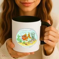 Bowl with Goldfish Cartoon Coffee Mug thumb 3