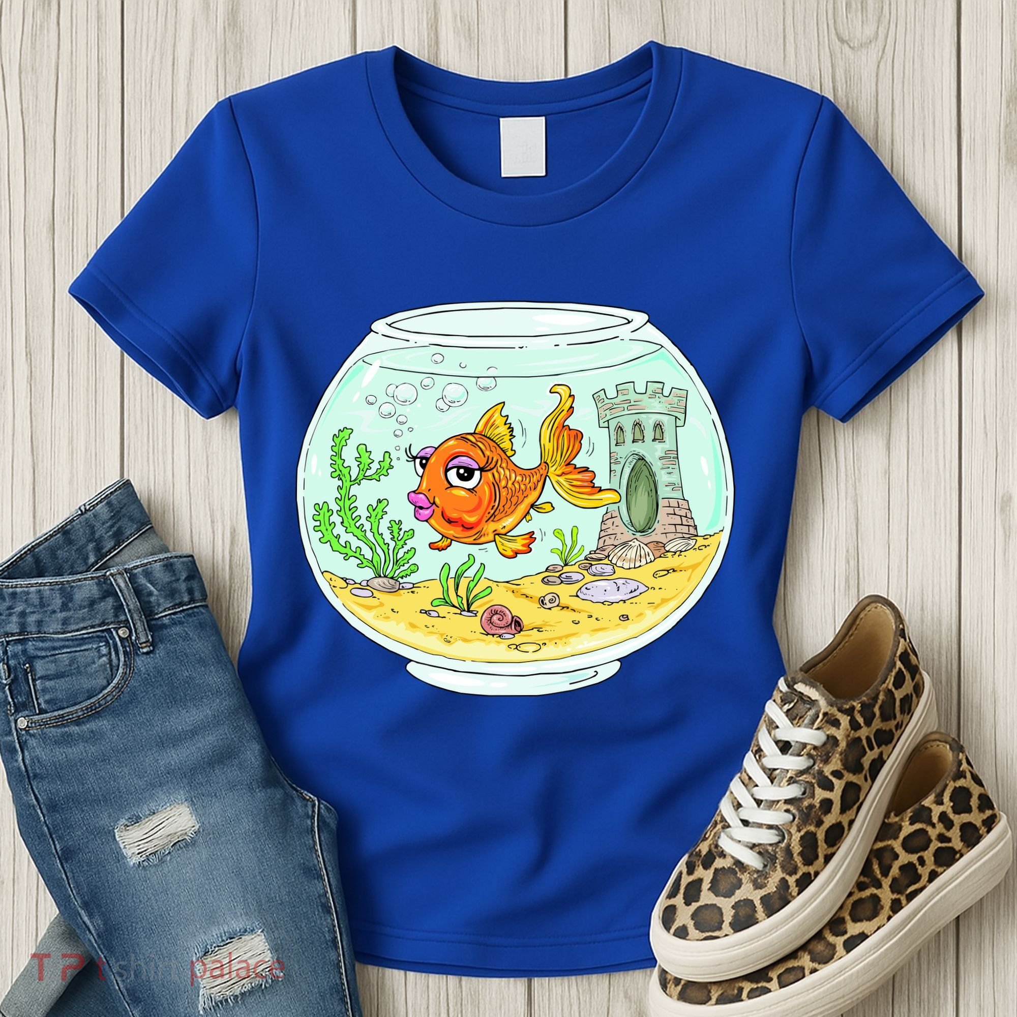 Bowl with Goldfish Cartoon Women's T-Shirt
