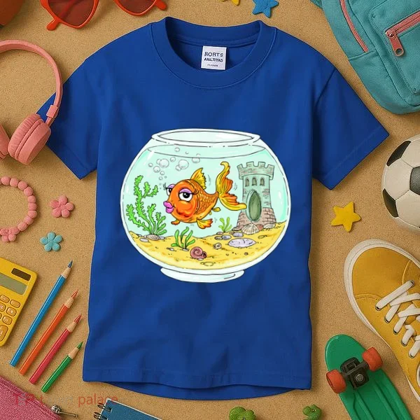 Bowl with Goldfish Cartoon Kids T-Shirt