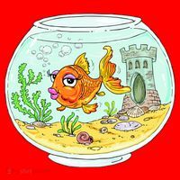 Bowl with Goldfish Cartoon Santa Hat thumb 1