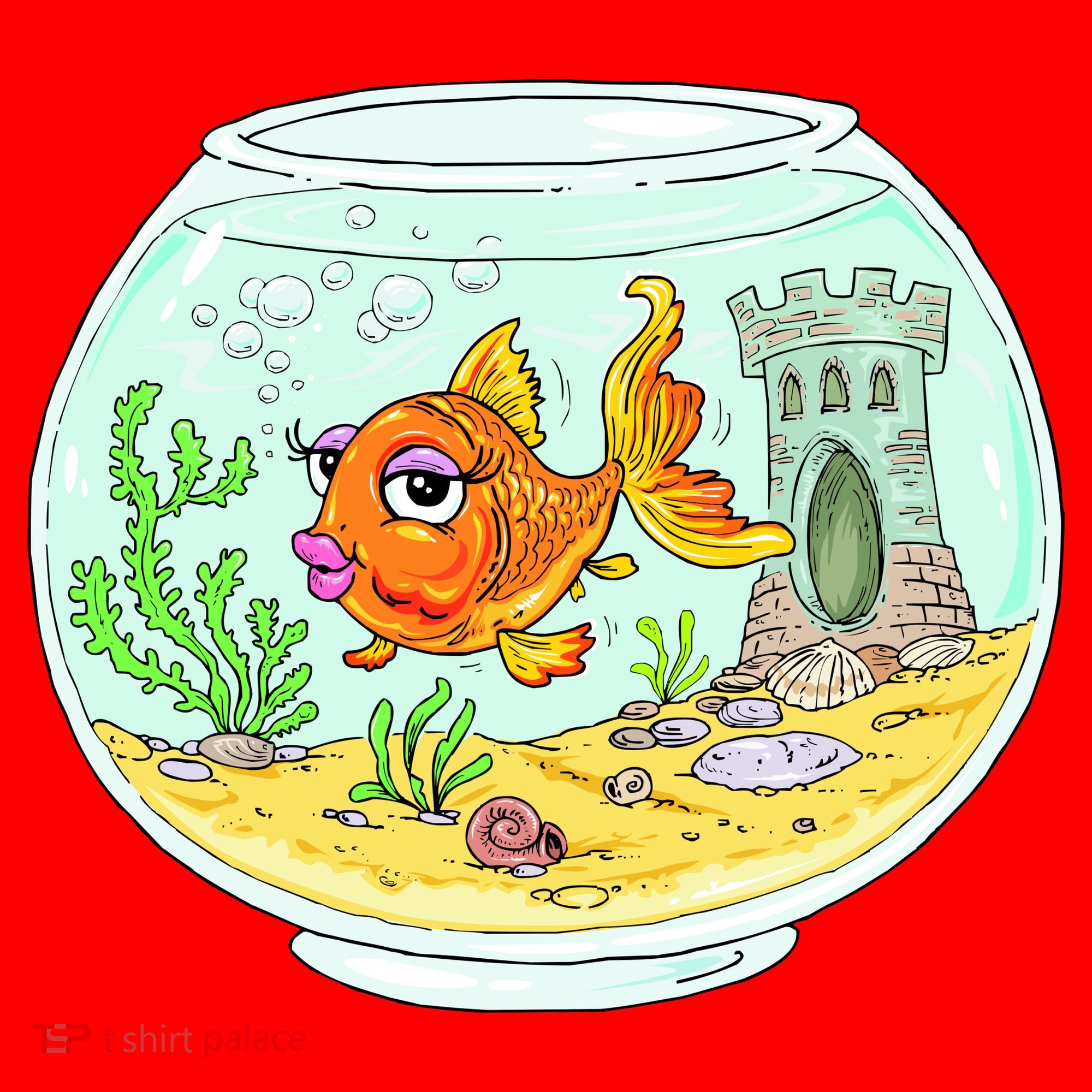 Bowl with Goldfish Cartoon Santa Hat