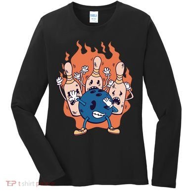 Bowling Ball And Pins Dabbing Women's Long Sleeve Shirt