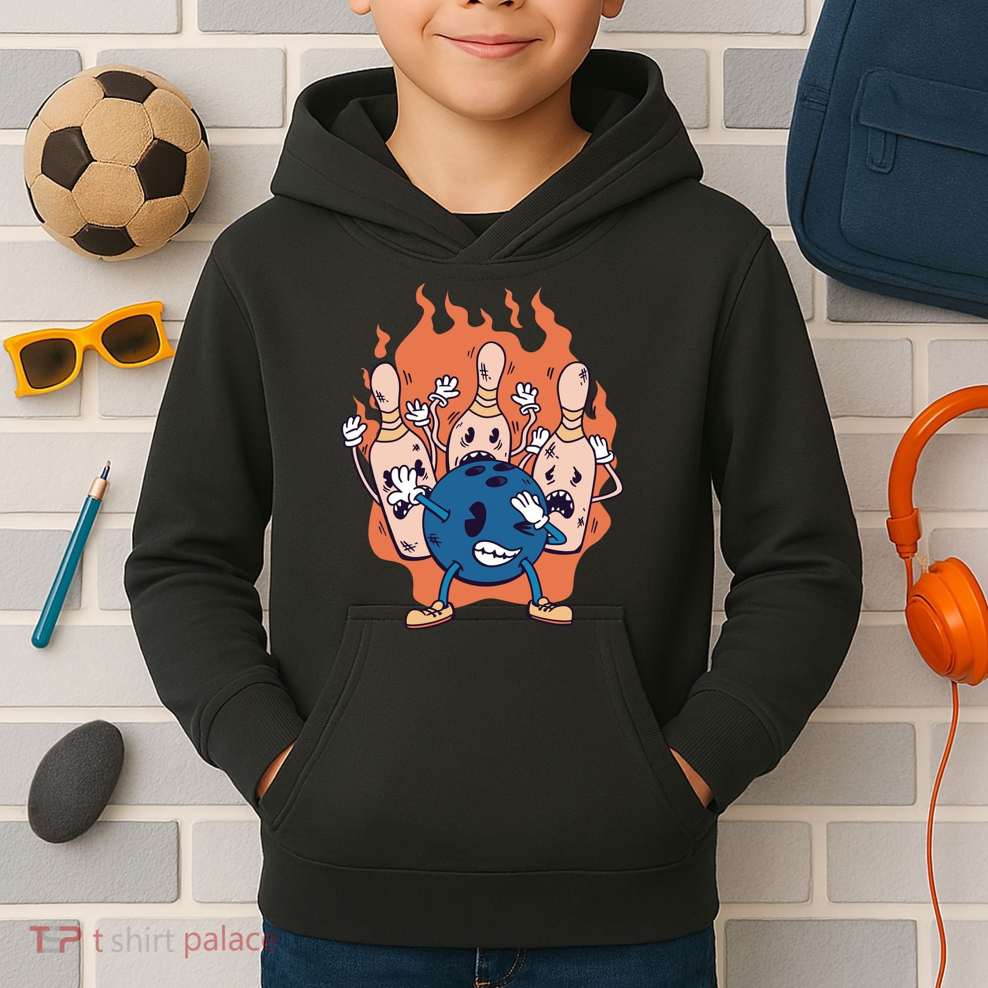 Bowling Ball And Pins Dabbing Kids Hoodie
