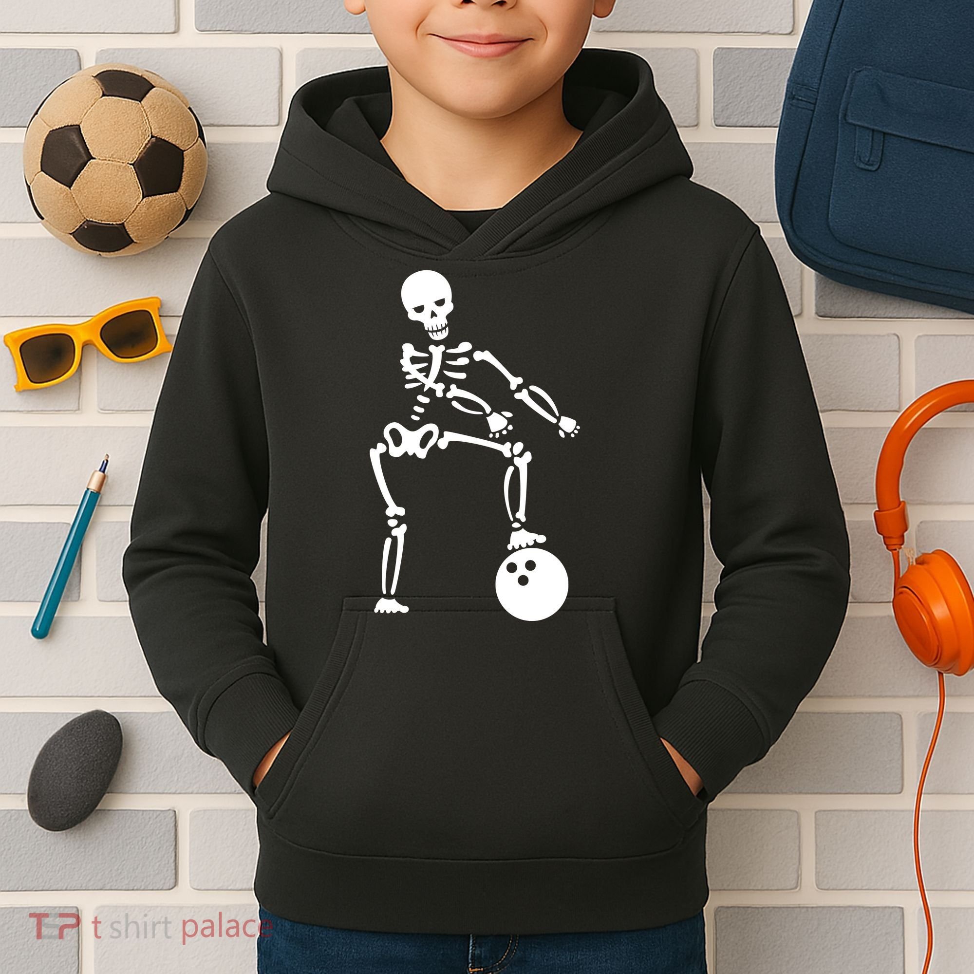 Bowling Ball Floss like A Boss Skeleton Kids Hoodie