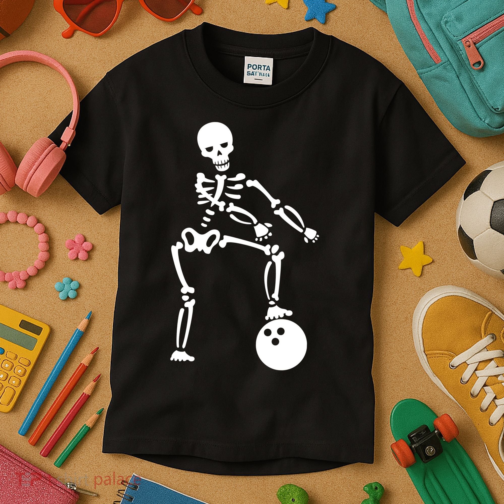 Bowling Ball Floss like A Boss Skeleton Kids T-Shirt