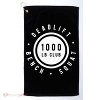 Back Print 1000lb Club Powerlifting Barbell Strong Novelty Cool Gift Golf Towel thumb 0