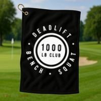 Back Print 1000lb Club Powerlifting Barbell Strong Novelty Cool Gift Golf Towel thumb 1
