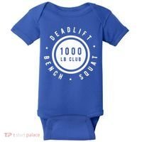 Back Print 1000lb Club Powerlifting Barbell Strong Novelty Cool Gift Baby Bodysuit thumb 0
