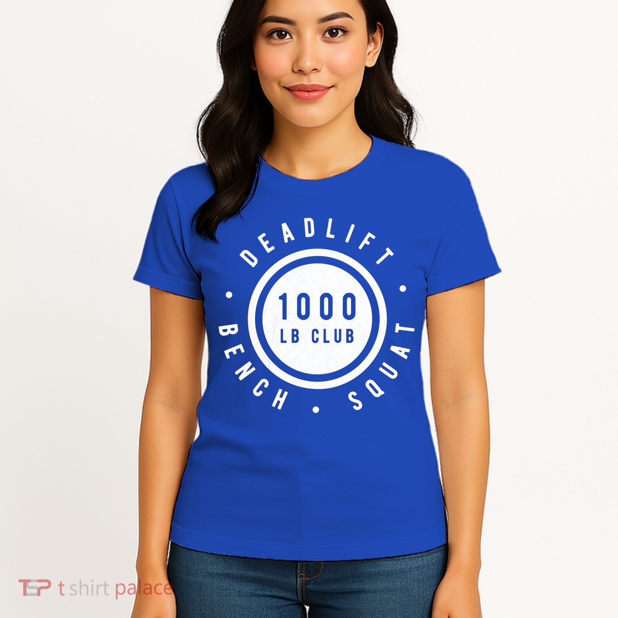 Back Print 1000lb Club Powerlifting Barbell Strong Novelty Cool Gift Women's T-Shirt