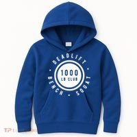 Back Print 1000lb Club Powerlifting Barbell Strong Novelty Cool Gift Kids Hoodie thumb 0