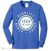 Back Print 1000lb Club Powerlifting Barbell Strong Novelty Cool Gift Kids Long Sleeve Shirt thumb 0