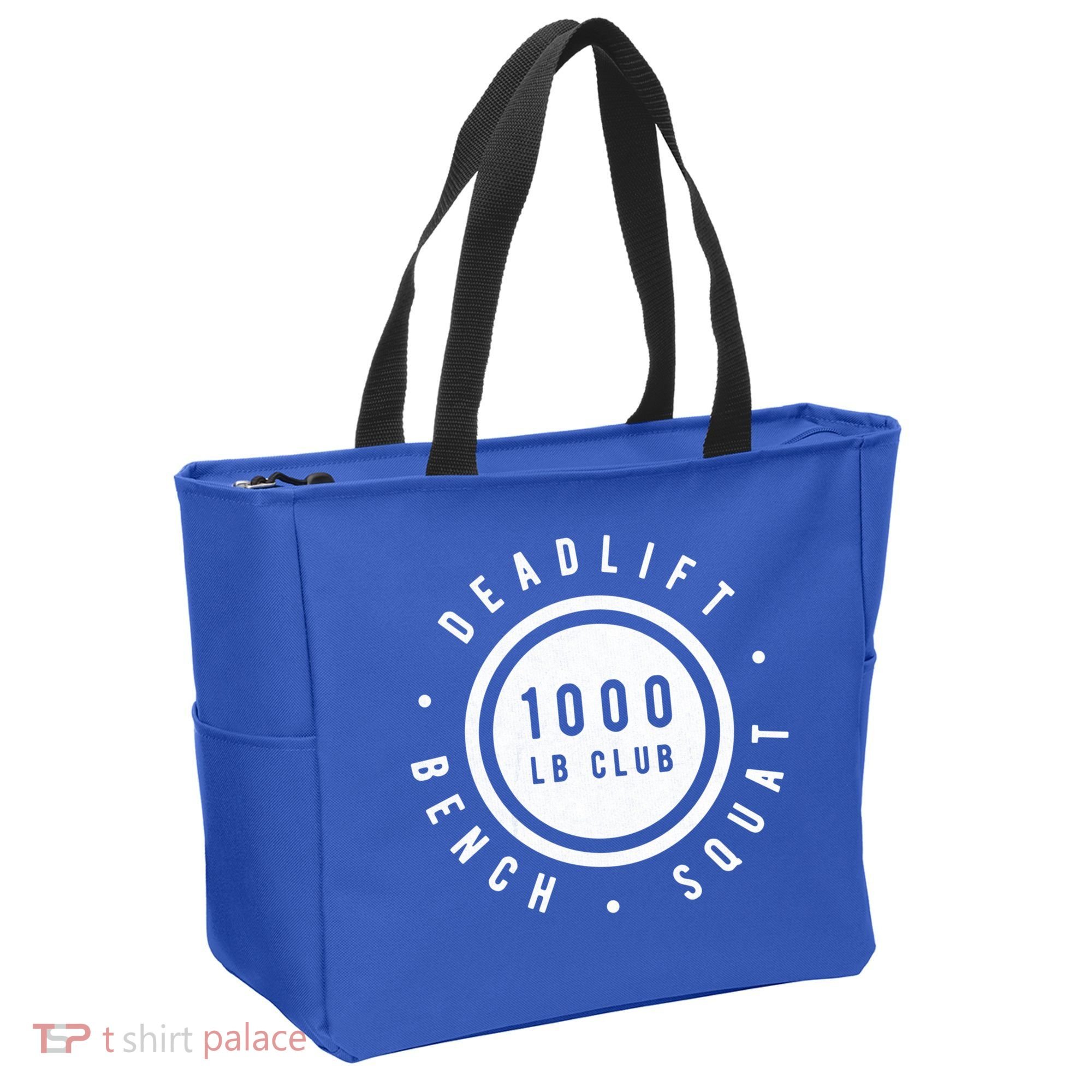 Back Print 1000lb Club Powerlifting Barbell Strong Novelty Cool Gift Tote Bag