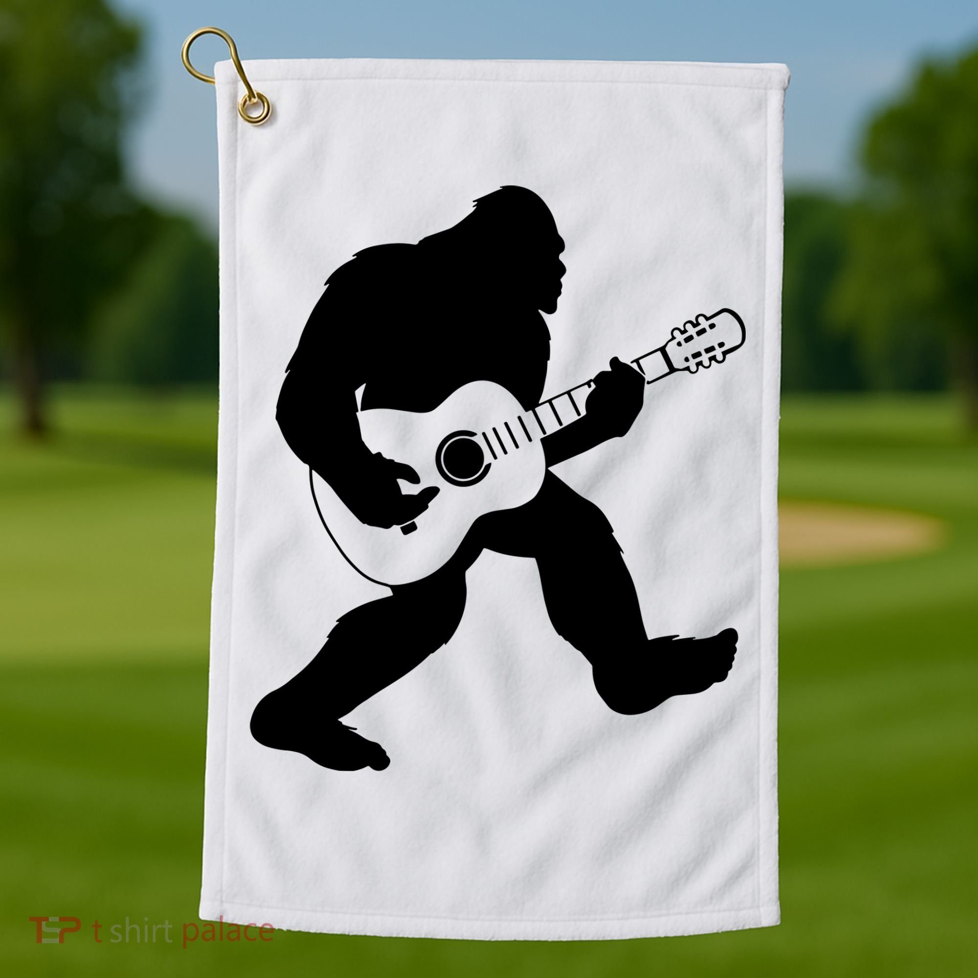 Bigfoot Playing Acoustic Guitar Golf Towel