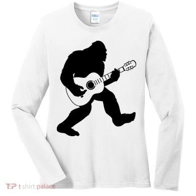Bigfoot Playing Acoustic Guitar Women's Long Sleeve Shirt