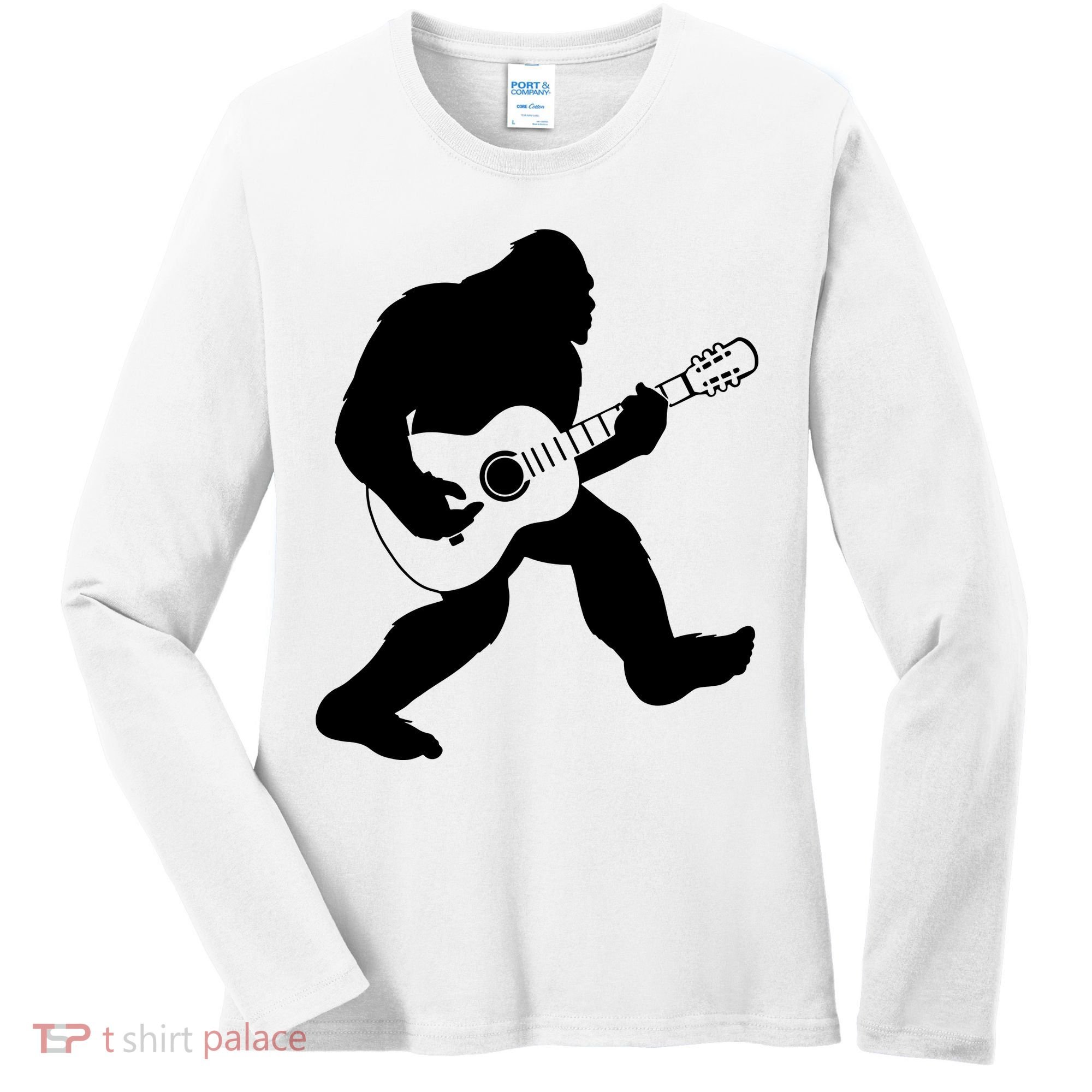 Bigfoot Playing Acoustic Guitar Women's Long Sleeve Shirt
