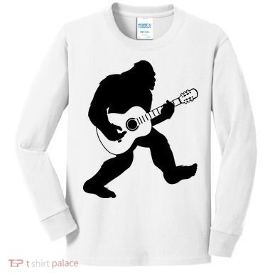 Bigfoot Playing Acoustic Guitar Kids Long Sleeve Shirt