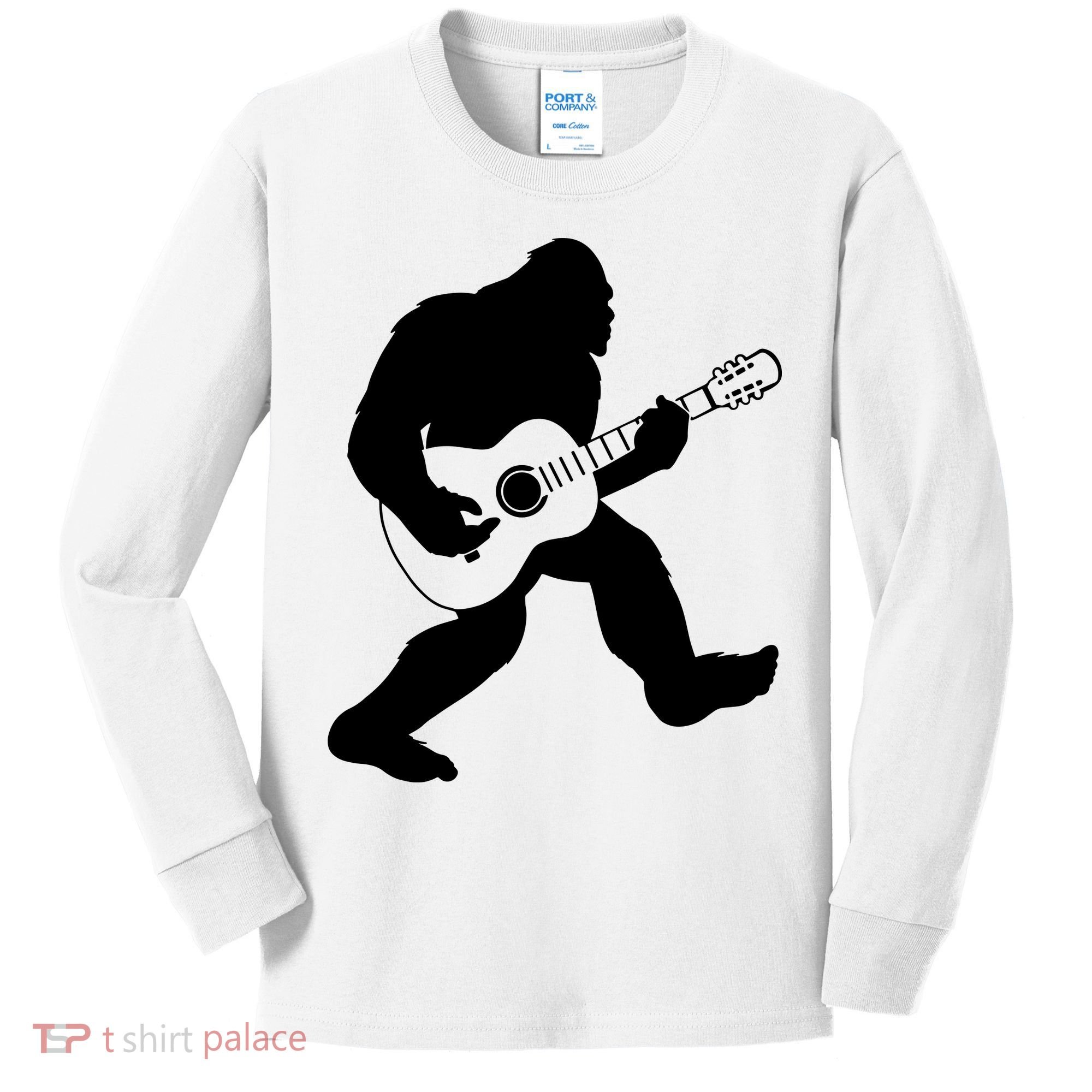 Bigfoot Playing Acoustic Guitar Kids Long Sleeve Shirt