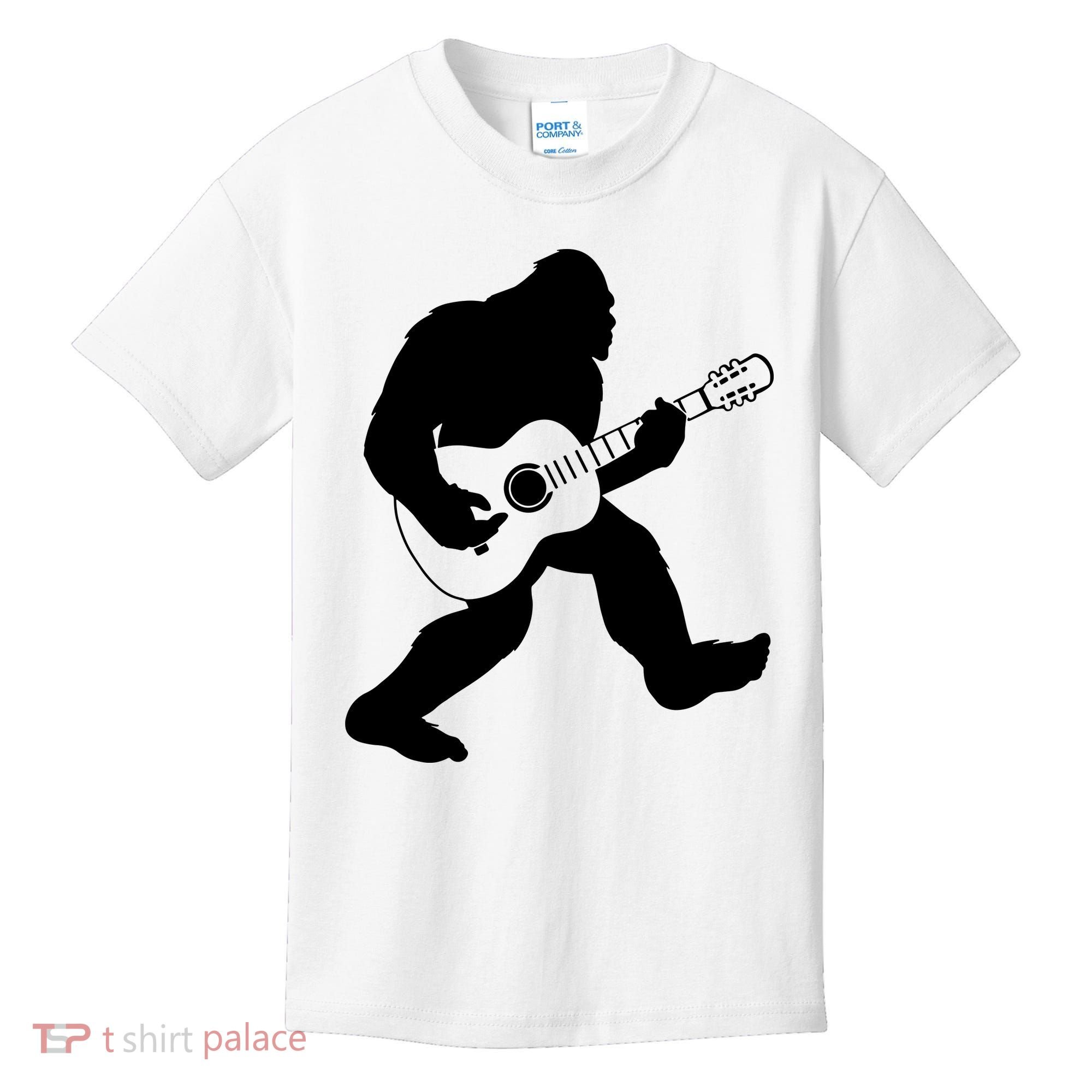 Bigfoot Playing Acoustic Guitar Kids T-Shirt