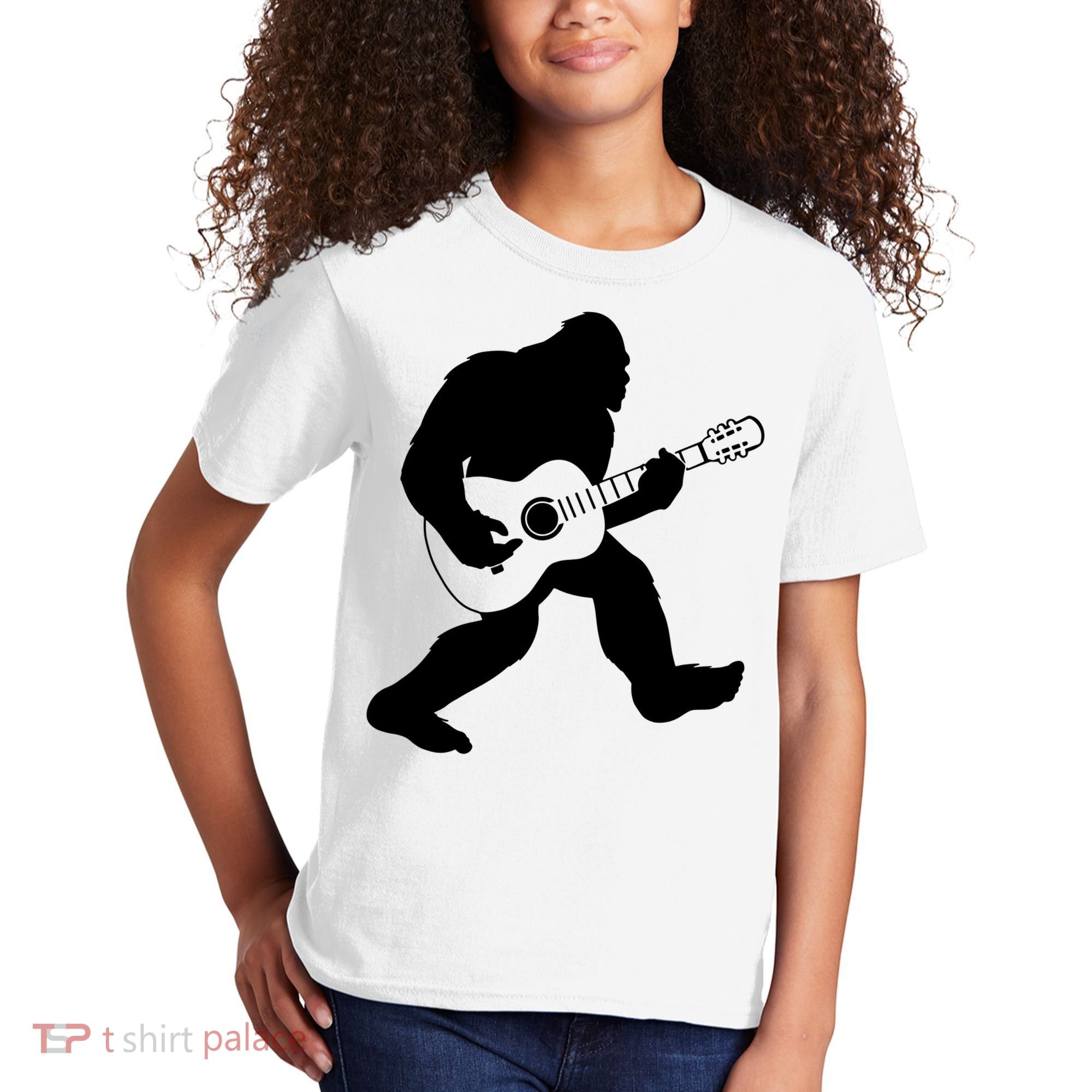 Bigfoot Playing Acoustic Guitar Kids T-Shirt
