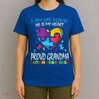 Blue Proud Autism Awareness Grandma Grandson I Am His Voice Cool Gift T-Shirt thumb 4