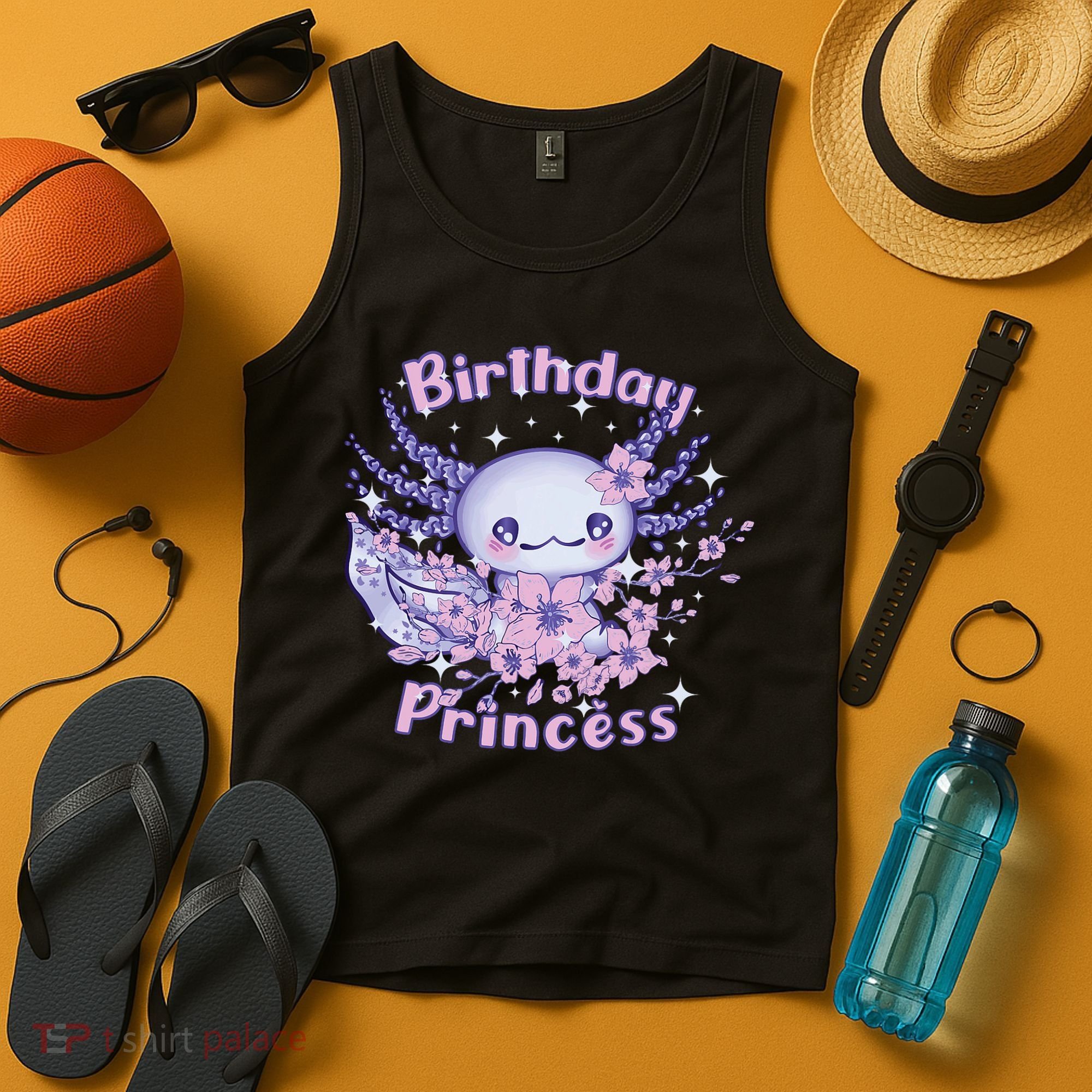 Birthday Princess And Axolotl Birthday Tank Top